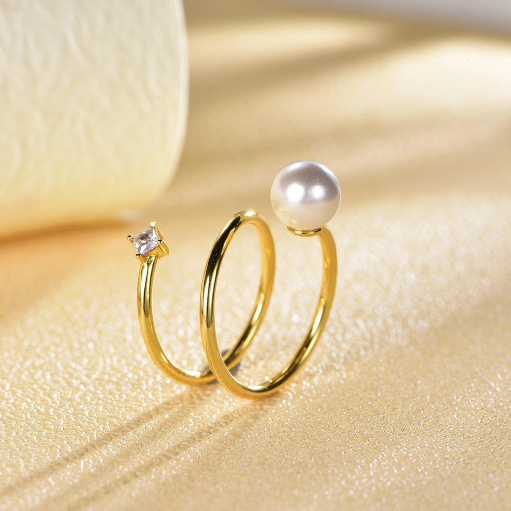 Trendolla Pearl Engagement Ring Toi et Moi Ring - Trendolla Jewelry