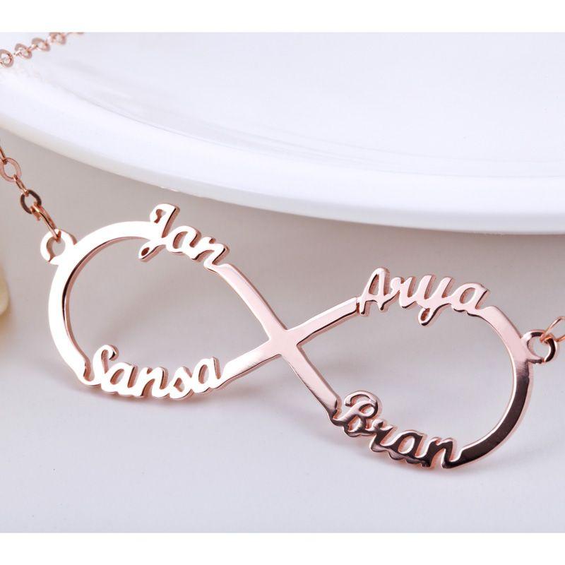 Four Family Names Infinity Necklace