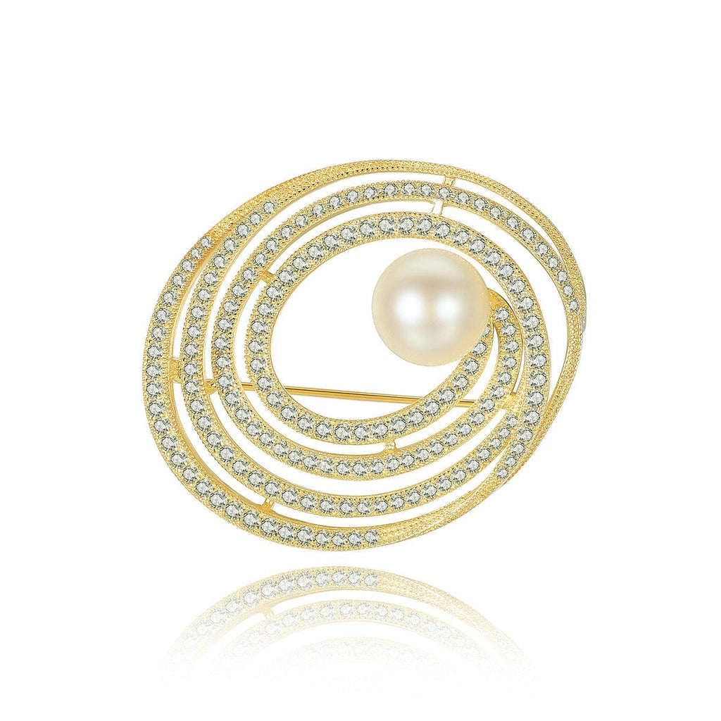 Trendolla Star Track Orbit Pearl Sterling Silver Pin Brooch - Trendolla Jewelry