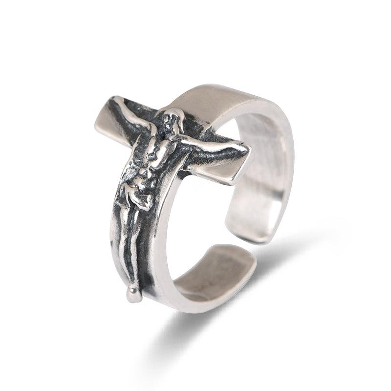 14K Two Tone Yellow Gold Mens Crucifix Cross Religious Ring: 31941852889157