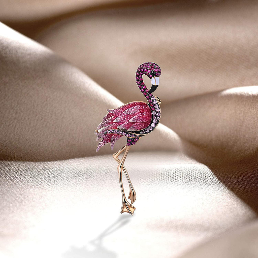 Trendolla Sterling Silver Flamingo Enamel Pin Brooch - Trendolla Jewelry