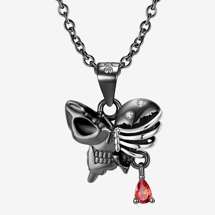 Trendolla Sterling Silver Halloween Butterfly Skull Skeleton Necklace - Trendolla Jewelry