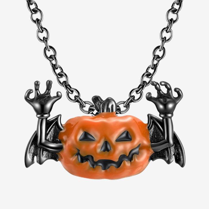 Trendolla Sterling Silver Halloween Pumpkin Bat Necklace - Trendolla Jewelry
