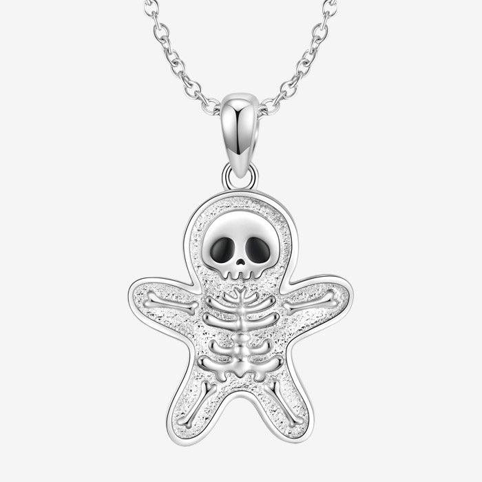 Trendolla Sterling Silver Halloween Skull Gingerbread Man Necklace - Trendolla Jewelry