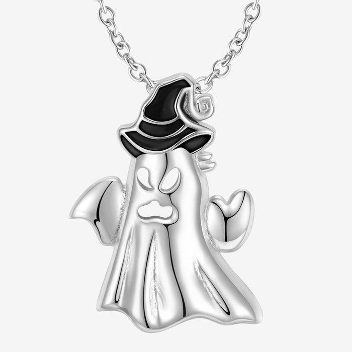 Trendolla Sterling Silver Halloween Witch's Hat Ghost Necklace - Trendolla Jewelry