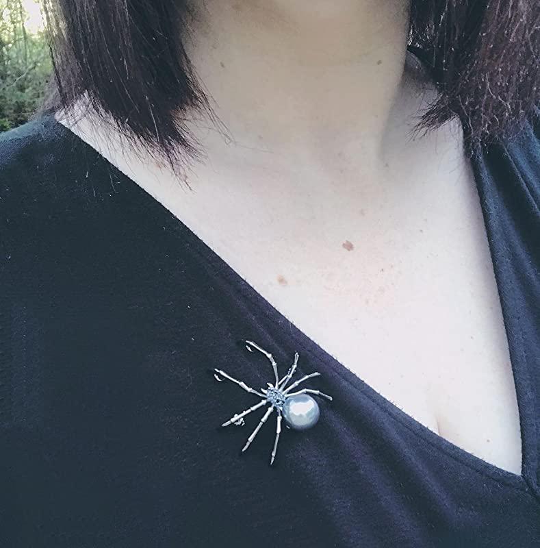 Trendolla Sterling Silver Mother of Faux Pearl Body Spider Pin Brooch - Trendolla Jewelry