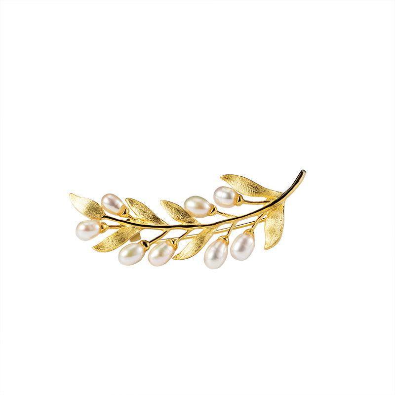 Trendolla Sterling Silver Olive Leaf Branch Pin Brooch - Trendolla Jewelry