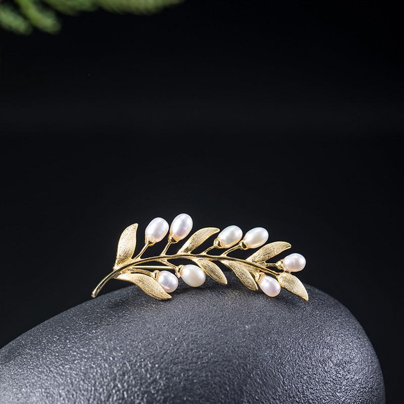 Trendolla Sterling Silver Olive Leaf Branch Pin Brooch - Trendolla Jewelry