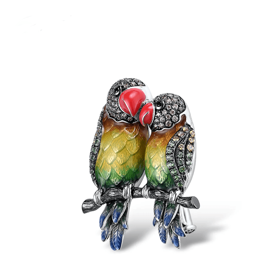 Trendolla Sterling Silver Parrot Couple Enamel Pin Brooch - Trendolla Jewelry