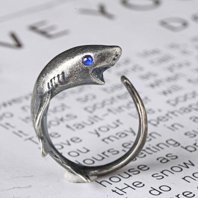 Trendolla Sterling Silver Shark Ring Adjustable Open Ring - Trendolla Jewelry