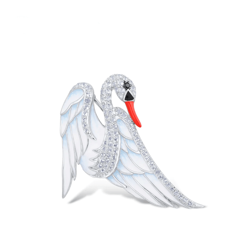 Trendolla Sterling Silver White Swan Enamel Pin Brooch - Trendolla Jewelry