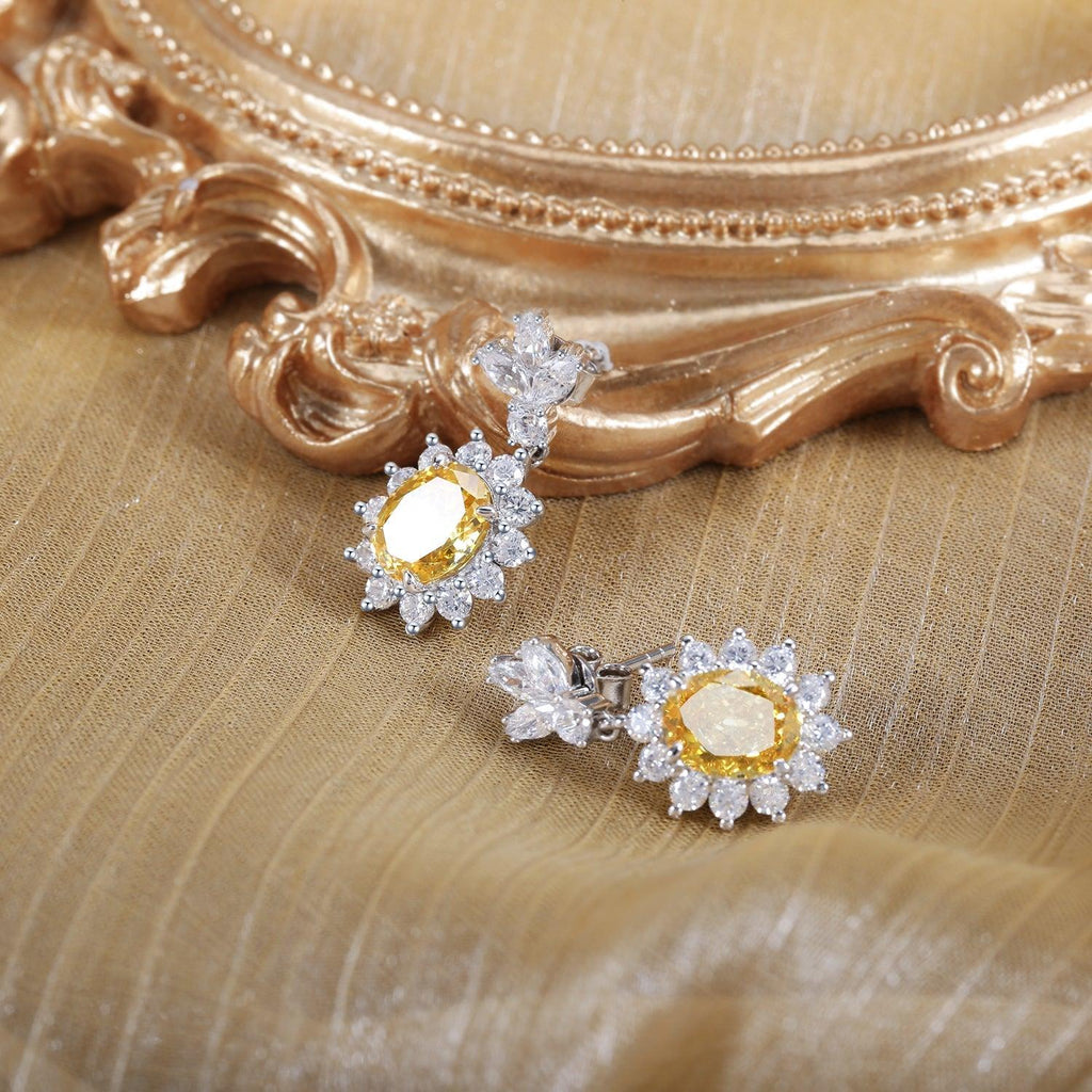 Trendolla Ctrystal Diamond Sunflower Earrings Sterling Silver Drop Earrings - Trendolla Jewelry