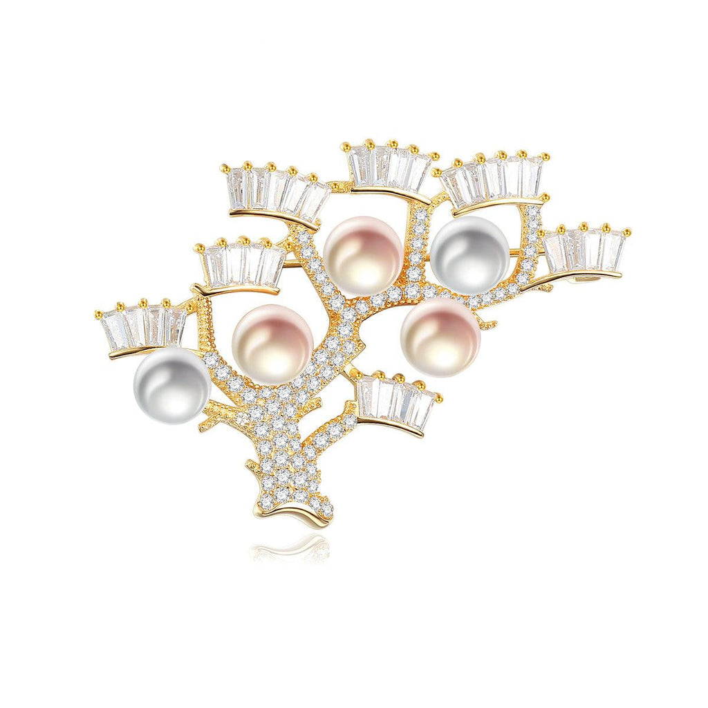 Trendolla "Tree of Life" Cultured Pearl Sterling Silver Pin Brooch - Trendolla Jewelry