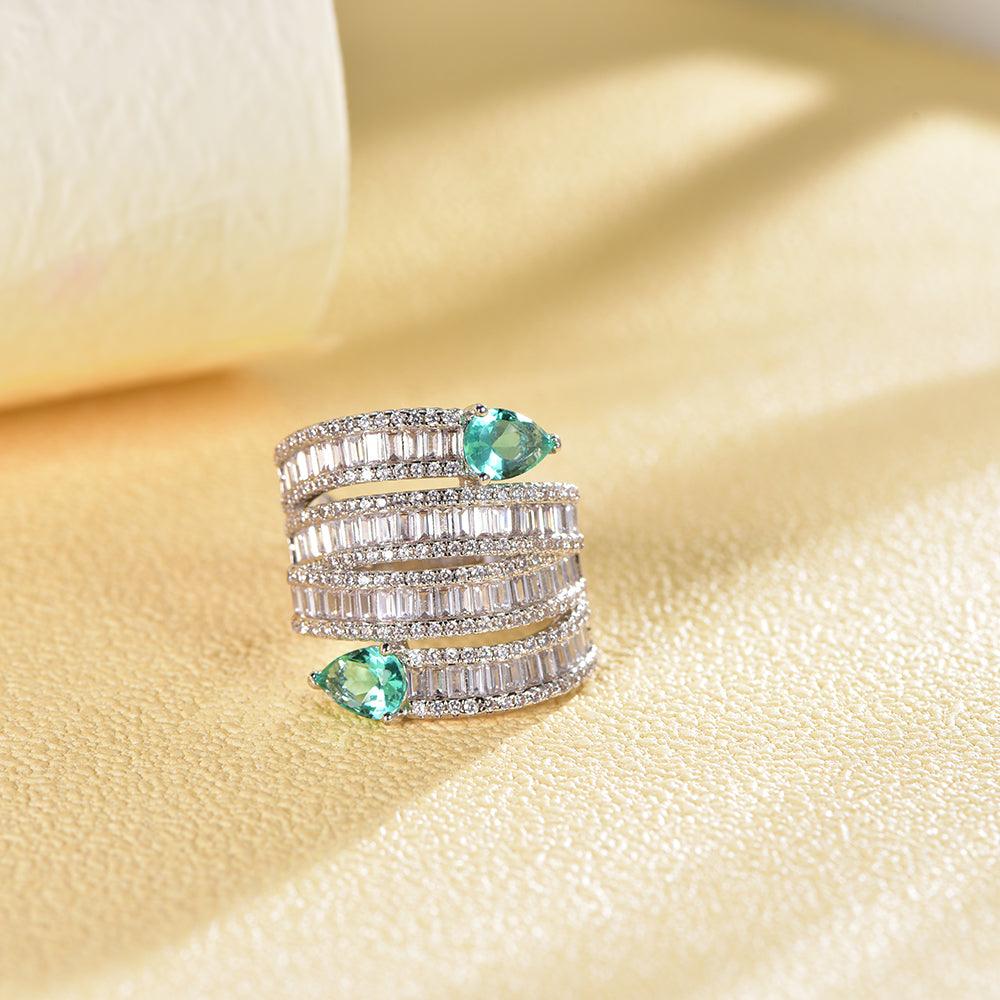 Trendolla Two Emerald Hearts CZ Diamond Wide Band Ring Toi et Moi Ring - Trendolla Jewelry