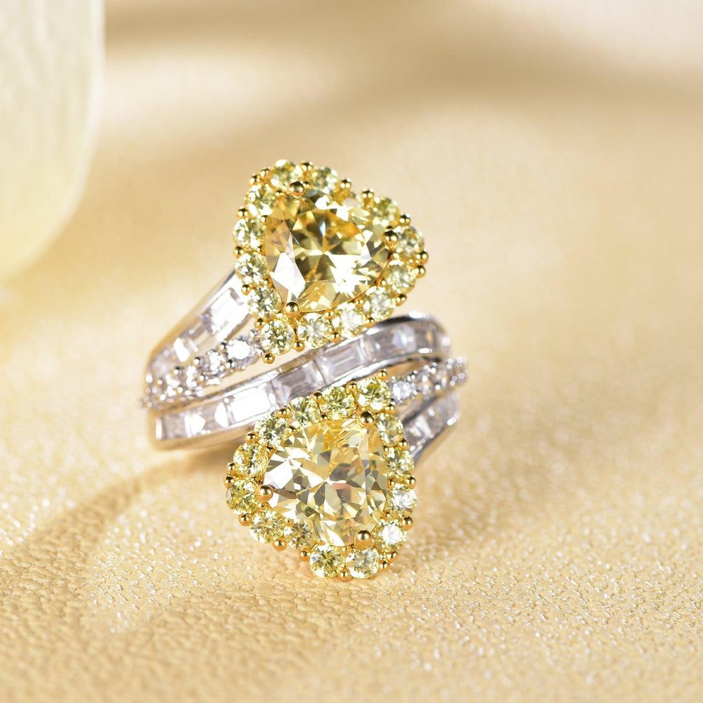 Trendolla Two Yellow Topaz Twogether CZ Engagement Ring Toi et Moi Ring - Trendolla Jewelry