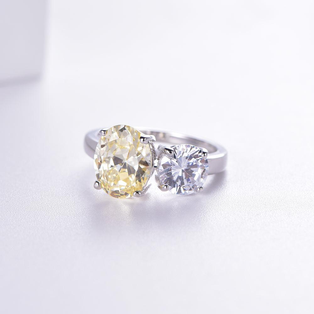 Trendolla Yellow Topaz And Crystal Cubic Zirconia Diamond Toi et Moi Ring - Trendolla Jewelry