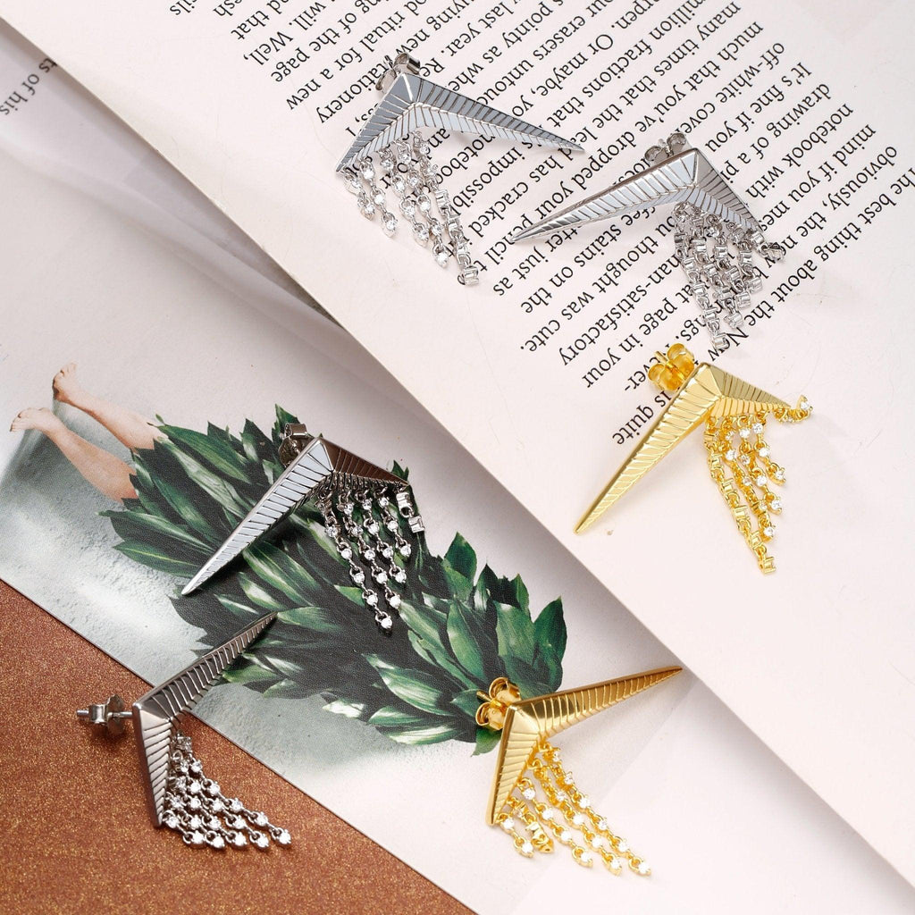 Triangle Cubic Zirconia Diamond Earrings Falling star Collection Designed by Ida Eckhel - Trendolla Jewelry