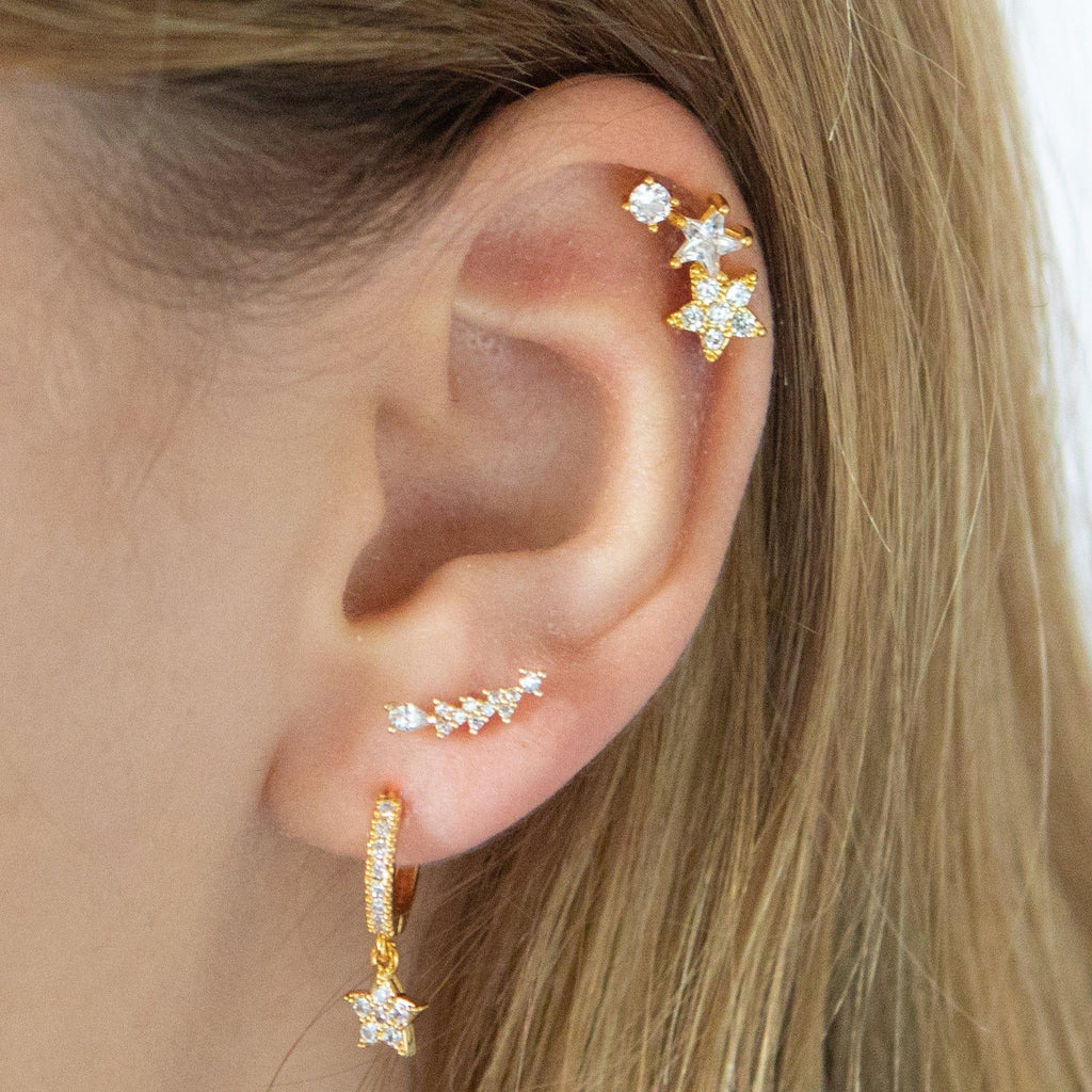 Trio Star Helix Piercing Barbell Earrings Ball Back Earrings Nap Earrings - Trendolla Jewelry