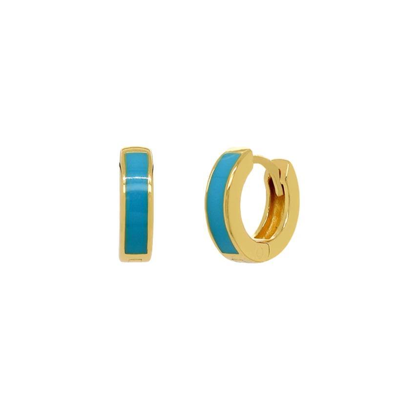 Turquoise Enamel Huggie Hoops - Trendolla Jewelry