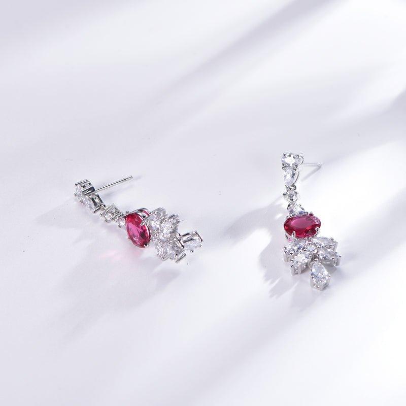 Two Tone Ruby Round Cut Drop Earrings In Sterling Silver - Trendolla Jewelry