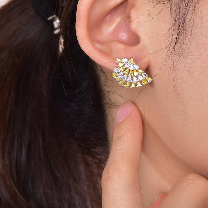 Two Tone Yellow Topaz Stud Earrings In Sterling Silver - Trendolla Jewelry