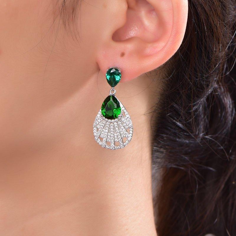 Vintage Emerald Green Pear Cut Drop Earrings In Sterling Silver - Trendolla Jewelry