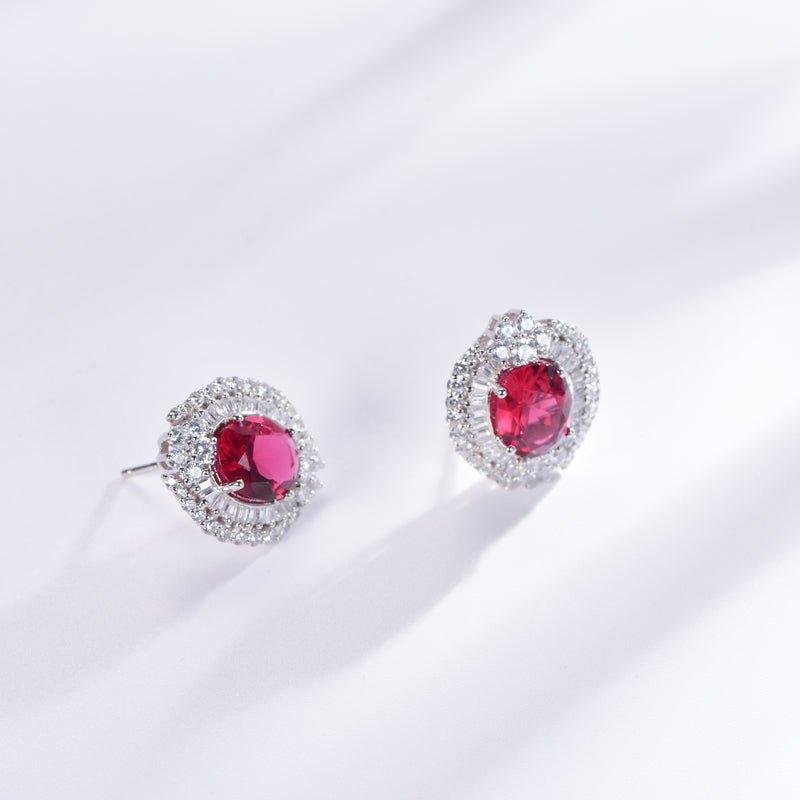 Vintage Ruby Oval Cut Stud Earrings In Sterling Silver - Trendolla Jewelry