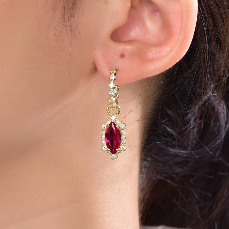 Vintage Two Tone Ruby Marquise Cut Drop Earrings In Sterling Silver - Trendolla Jewelry
