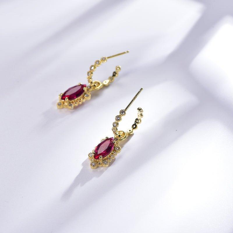 Vintage Two Tone Ruby Marquise Cut Drop Earrings In Sterling Silver - Trendolla Jewelry