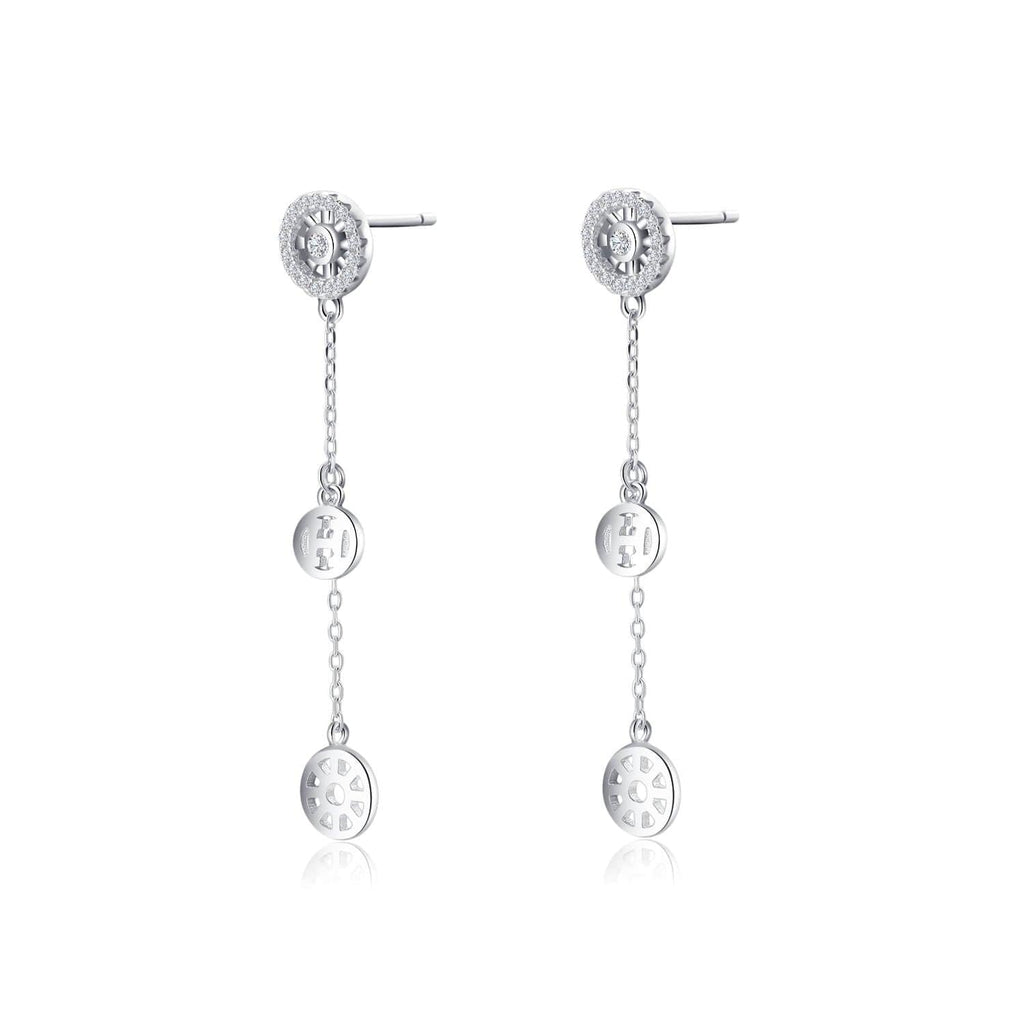 Wheel of Life Chain Earrings 18ct White Gold Plated Vermeil - Trendolla Jewelry