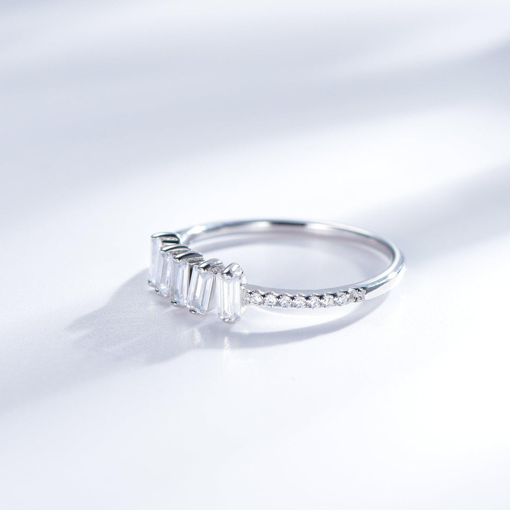 White Stone Emerald Cut Engagement Ring - Trendolla Jewelry