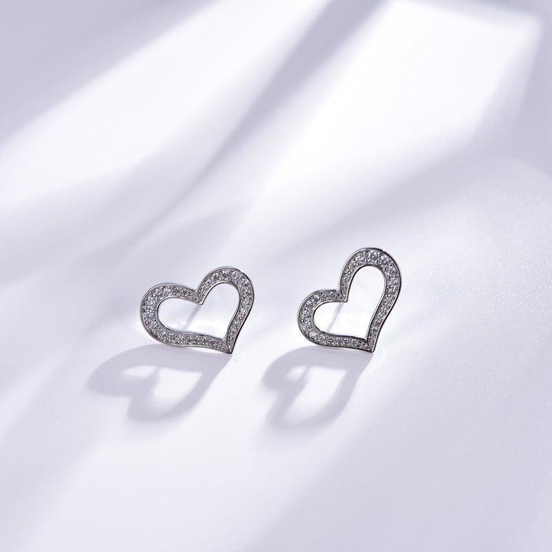 Heart White Stone Stud Earrings In Sterling Silver - Trendolla Jewelry