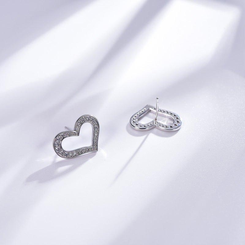 Heart White Stone Stud Earrings In Sterling Silver - Trendolla Jewelry