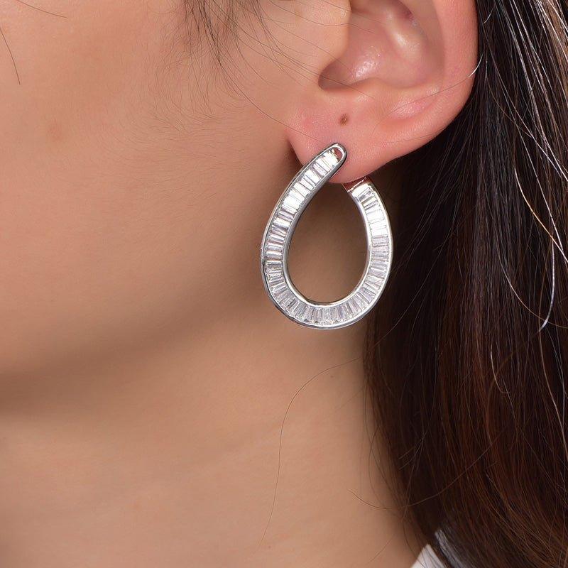 White Stone Hoop Earrings In Sterling Silver - Trendolla Jewelry
