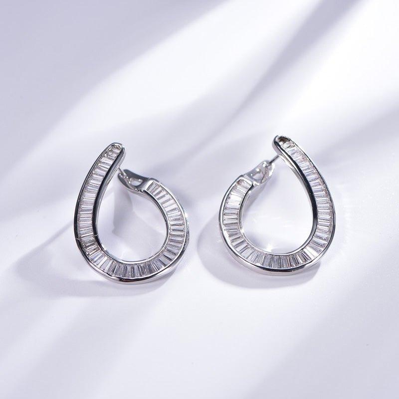 White Stone Hoop Earrings In Sterling Silver - Trendolla Jewelry