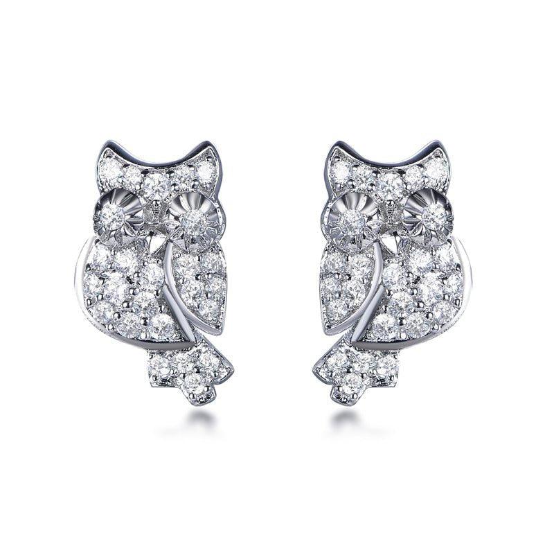 White Stone Stud Earrings Owl Earrings